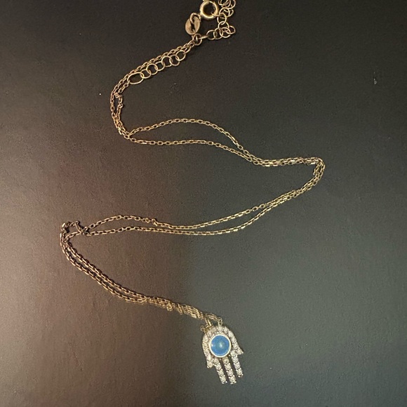Gold Necklace with Blue Hamsa Pendant - Picture 5 of 5